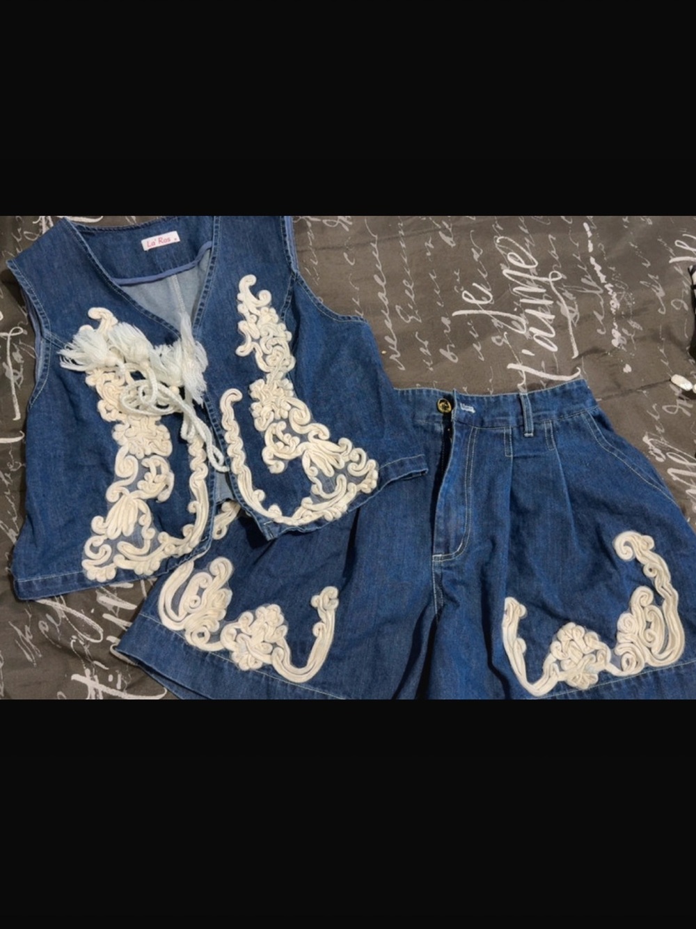 Western Denim Set Vintage Boho Blue Jean cottage Outfit Shorts and Vest Top